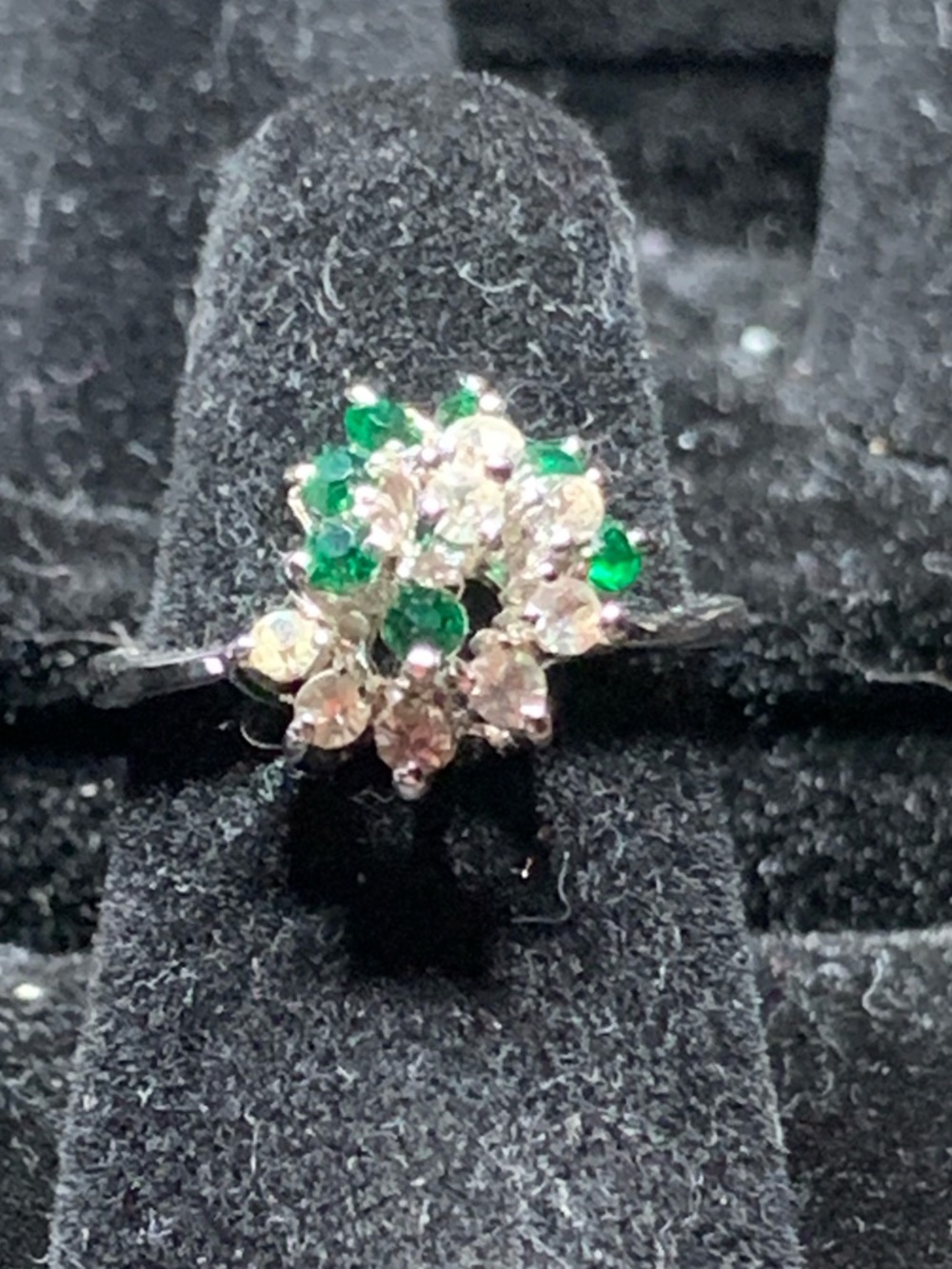 Emerald and White Stone Cluster Ring - Women Jewelry